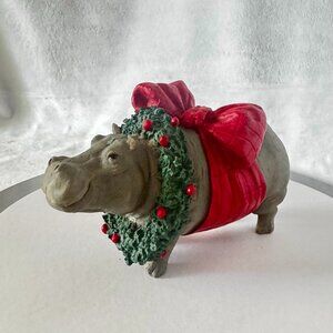 Vtg Hippo Red Wreath Silver Deer Christmas Animals Collection by Tom Rubel